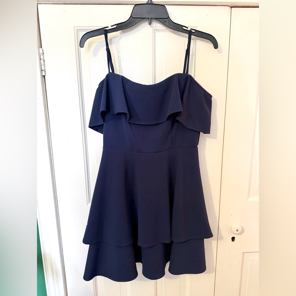 B. Darlin Navy Ruffle Tiered Spaghetti-Strap Dress